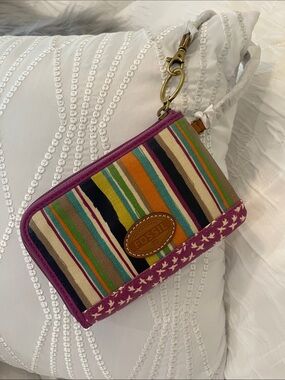Fossil Multicolor Striped Wristlet with Purple Trim